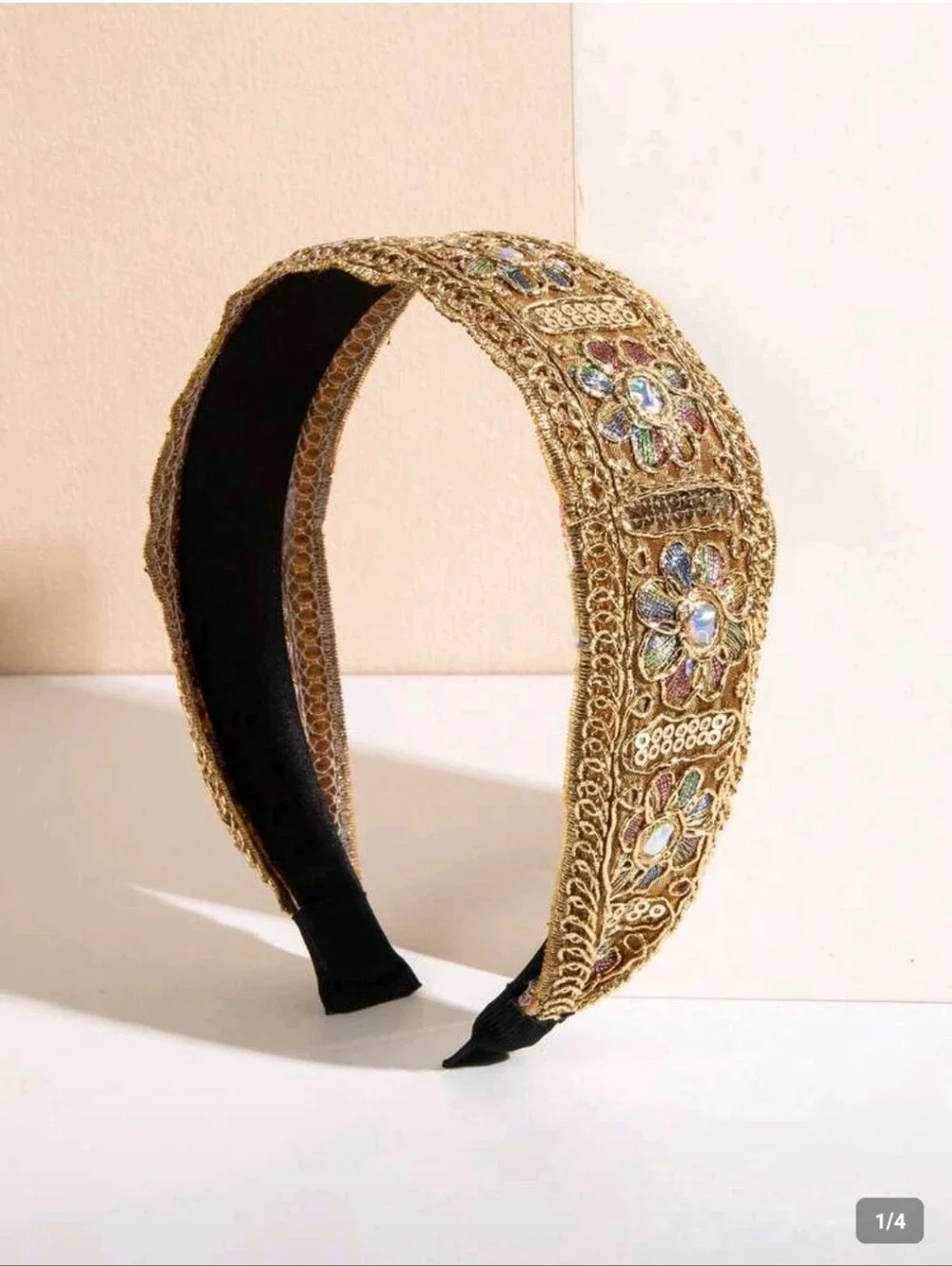 Boho Dark Gold Floral Embroidered Headband